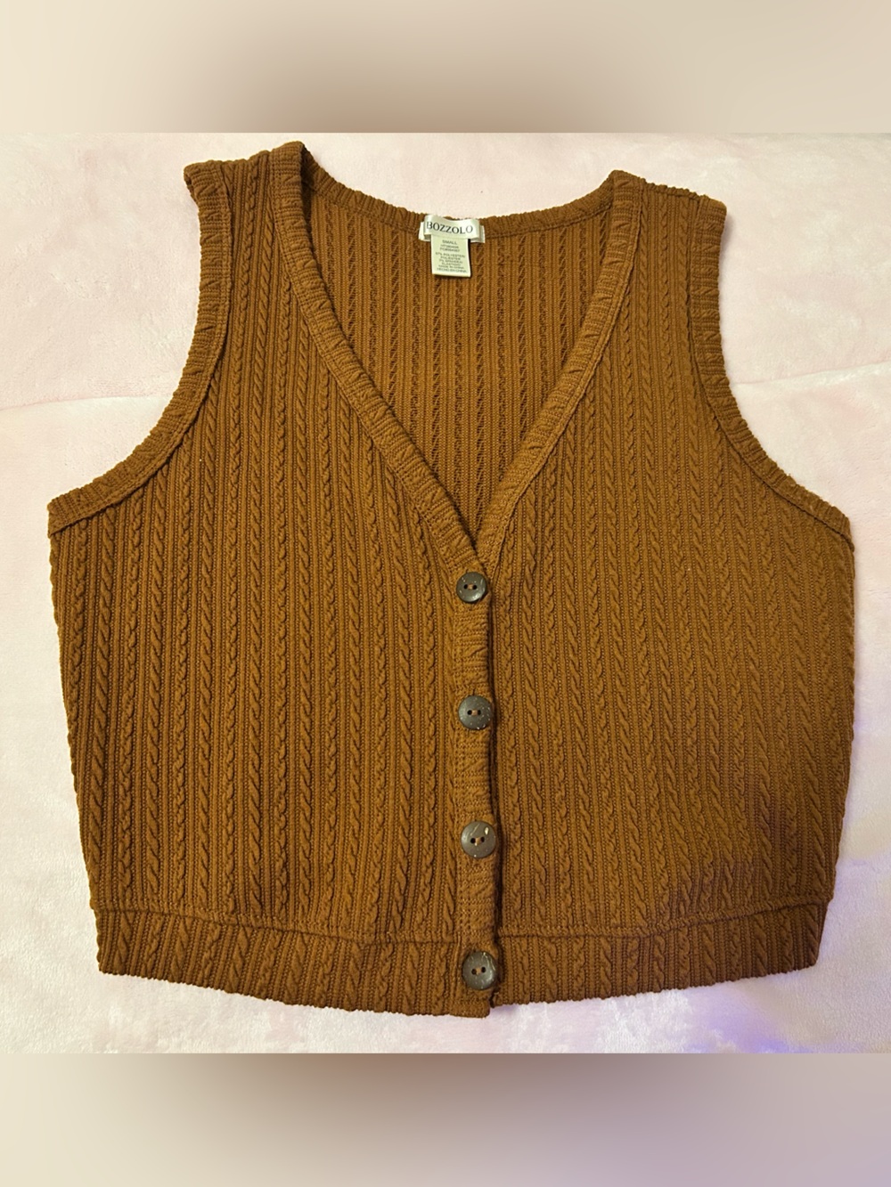 Bozzolo Rust Brown Cable Knit Cropped Vest